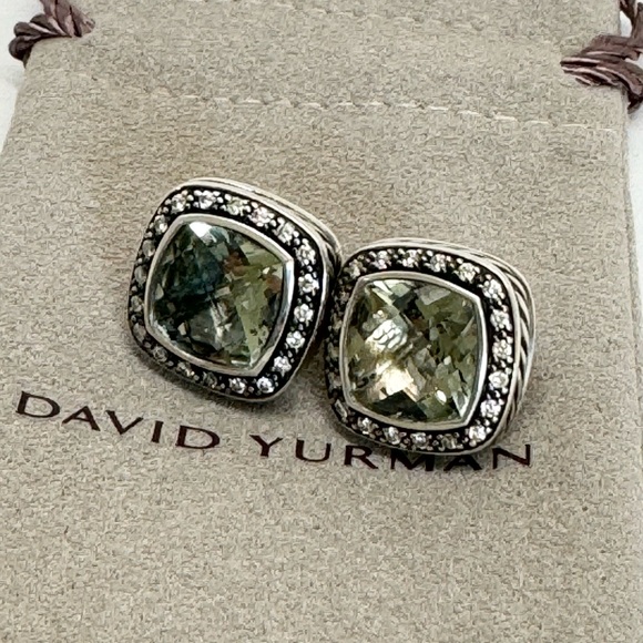 David Yurman Moonlight Ice Albion Prasiolite Diamond Earrings .925 - Picture 2 of 10